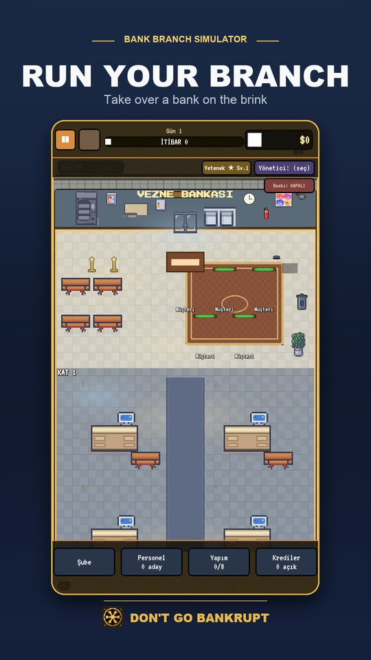 Bank lobby with customers queueing